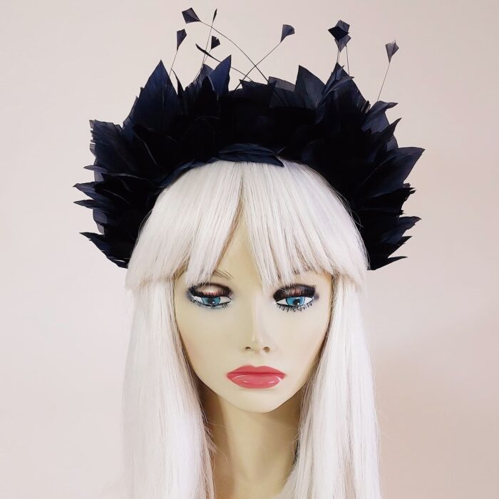 beautiful navy blue feather crown for the races