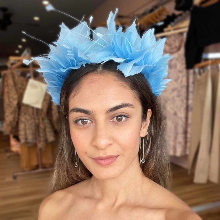 baby blue feather fascinator crown for the races
