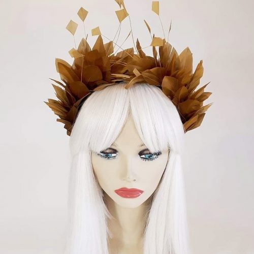 gorgeous bronze gold feather crown for the races
