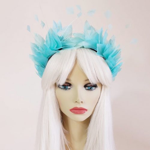 famous divalicious feather crown in aqua blue