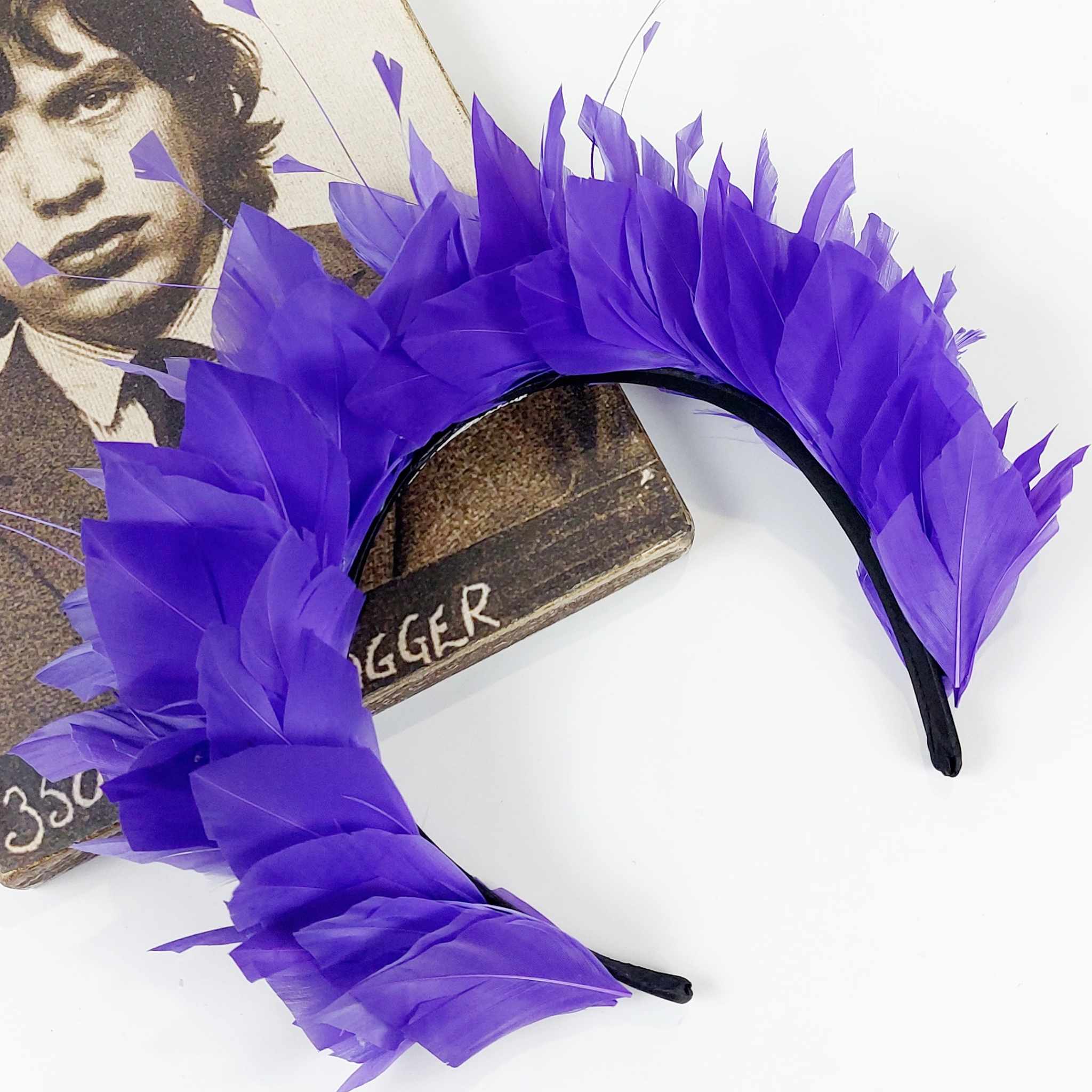 purple feather fascinator crown for races