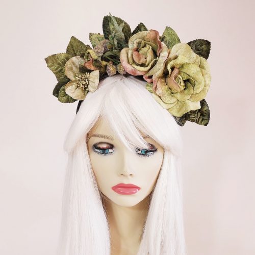 velvet green roses on a headband