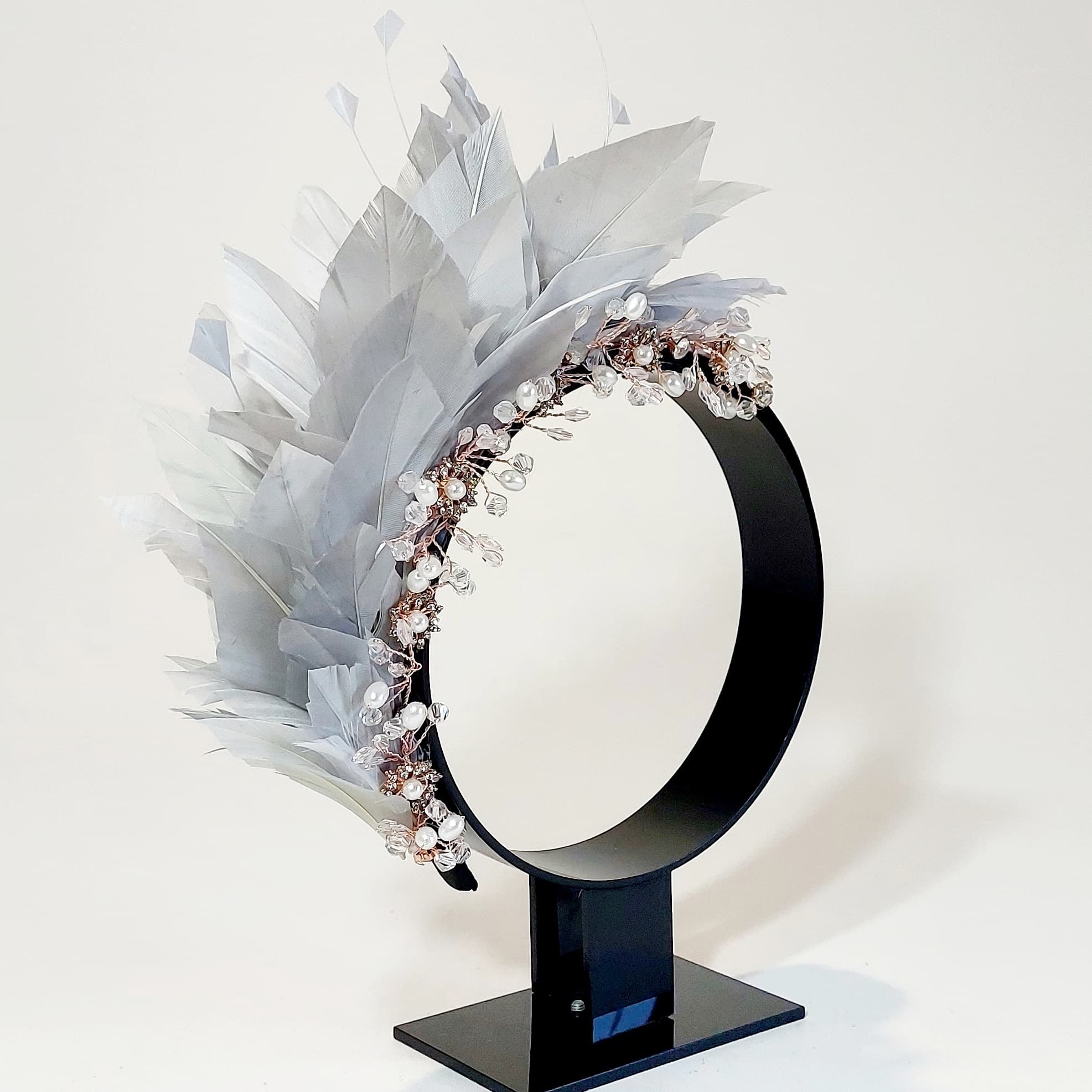 Grey Feather Fascinator 'Anita Bijoux' designed by Divalicious Weddings Accessories Hair Accessories Fascinators & Mini Hats 