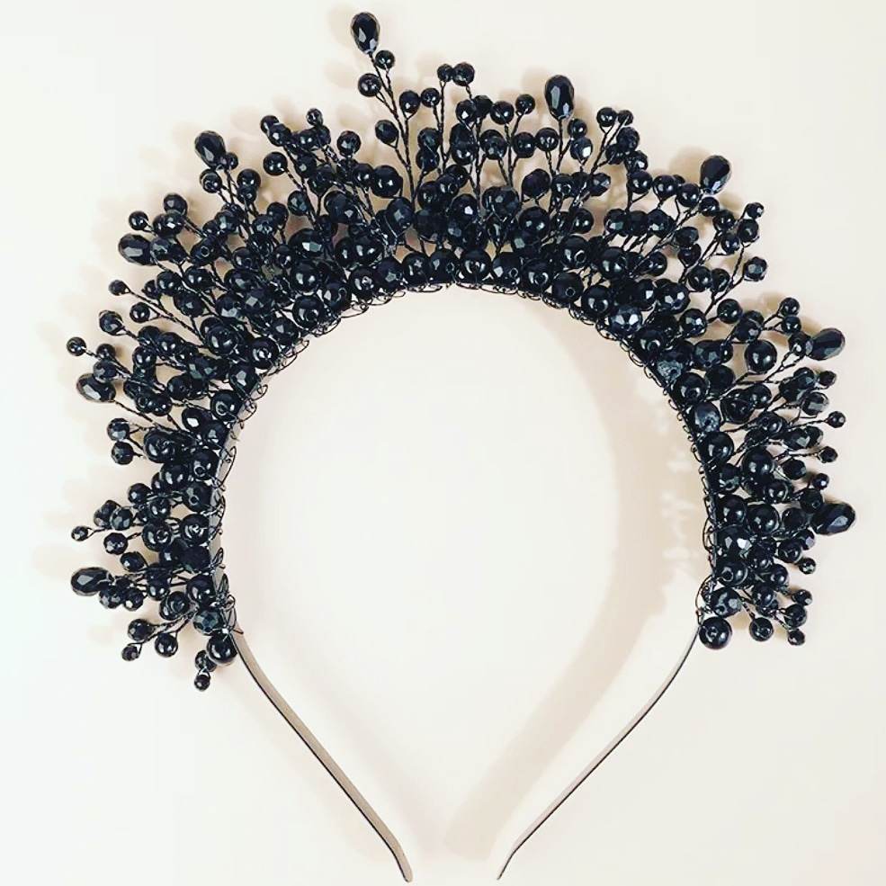 a black crystal headpiece perfect for derby day races