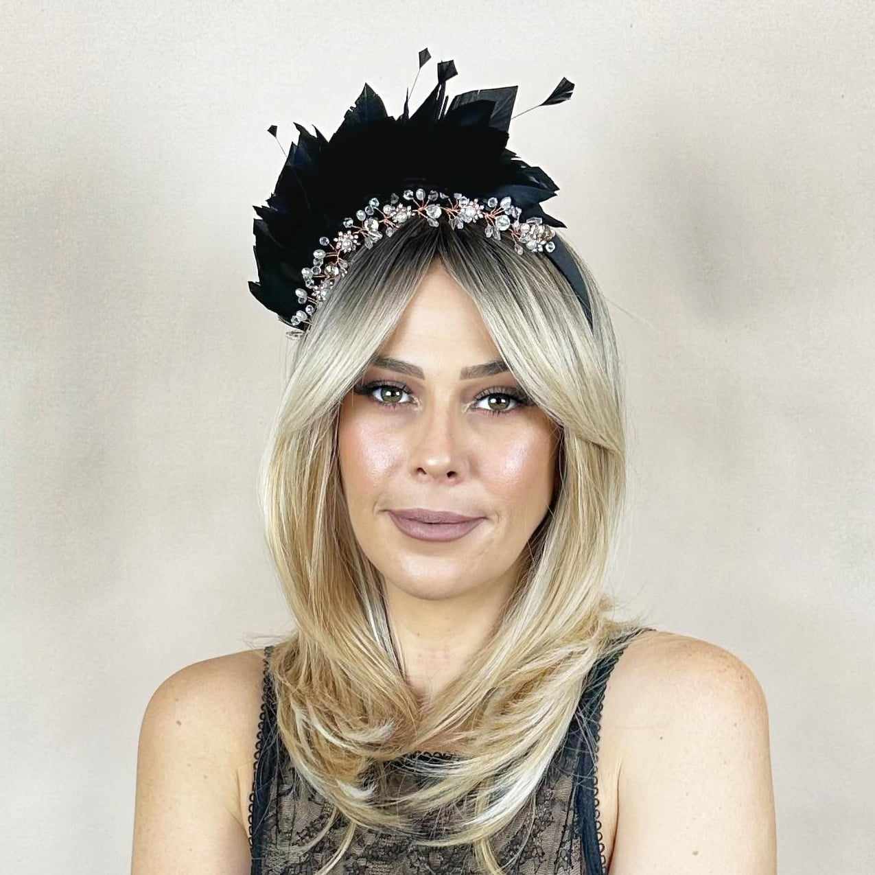 divalicious jewelled feather headpiece for races weddings