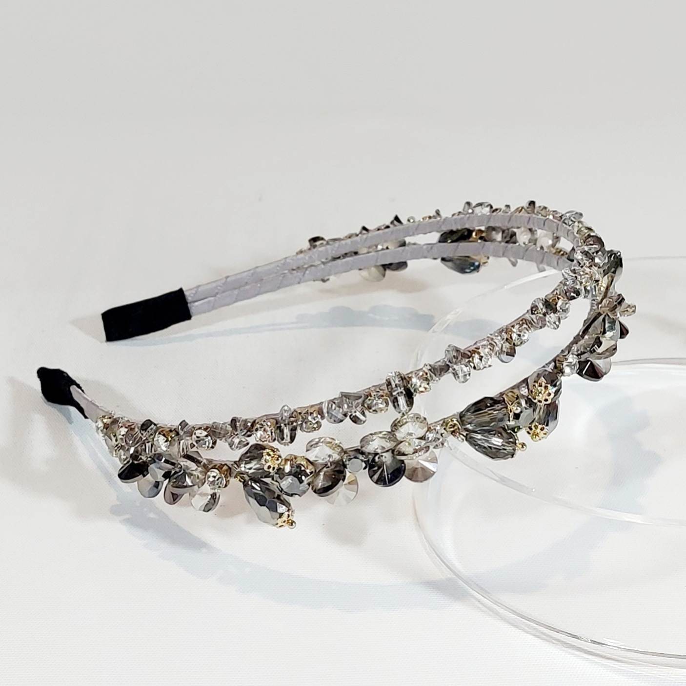 grey crystal headpiece for the races and weddings from the divalicious candyland collection