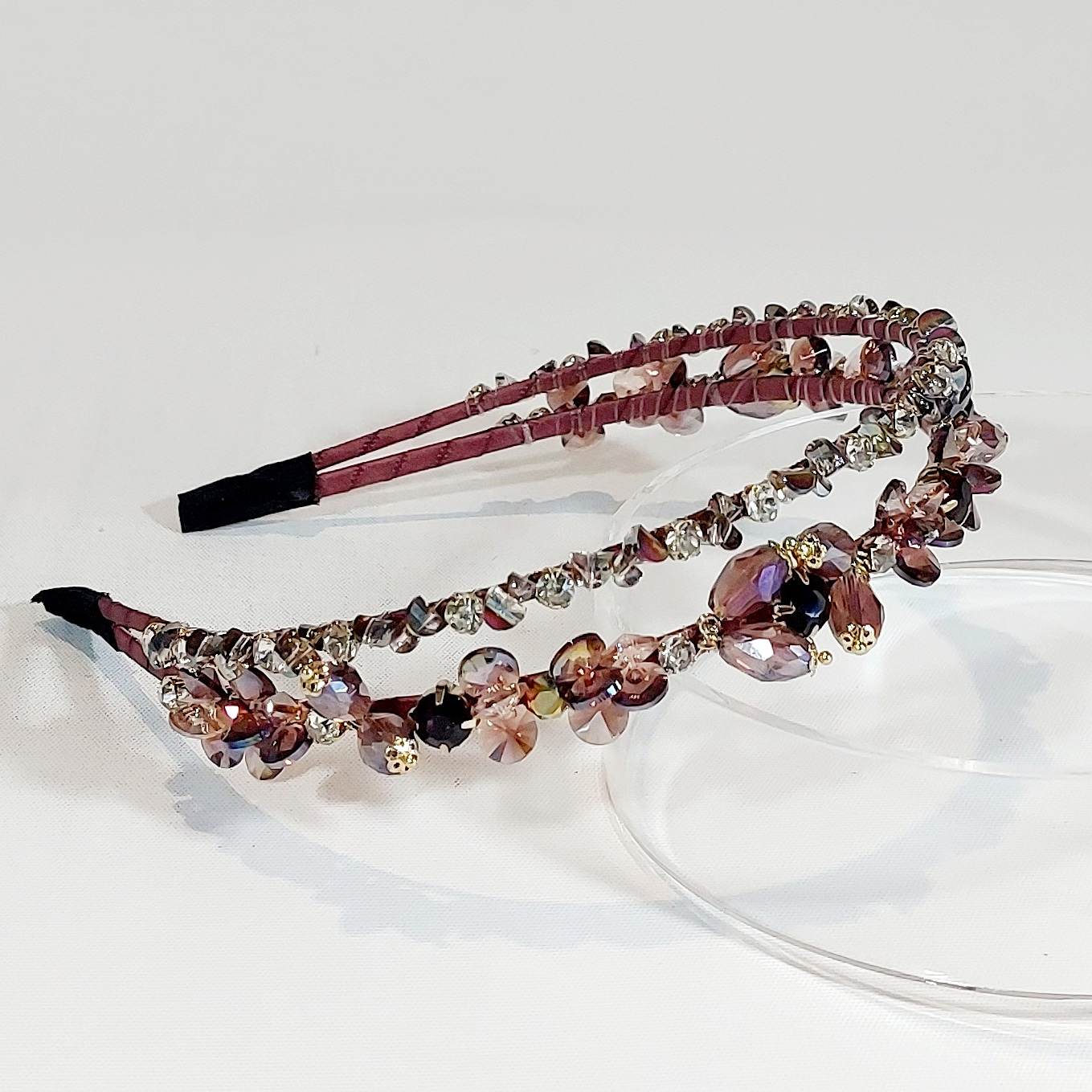 marsala wine crystal headpiece for the races and weddings from the divalicious candyland collection