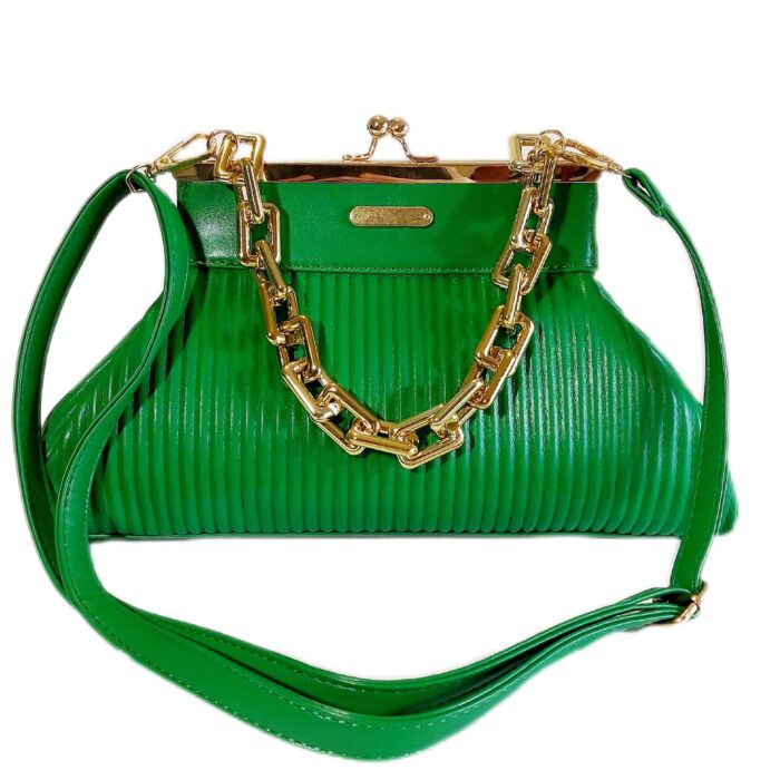 a gorgeous pleated PU leather clutch handbag in kelly green for the races