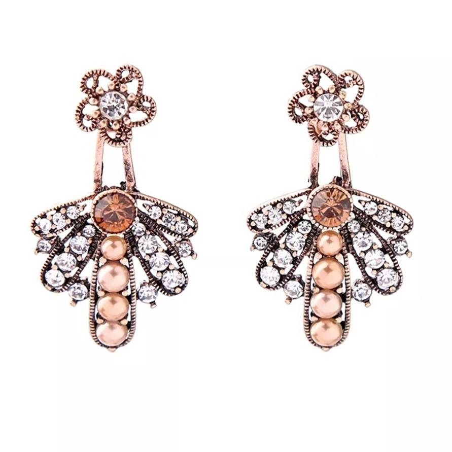 stunning vintage style bronze and diamante crystal drop earrings