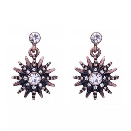 petite diamante and antique bronze metal drop earrings