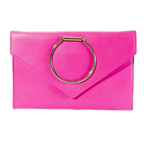 retro style pu leather hot pink envelope clutch