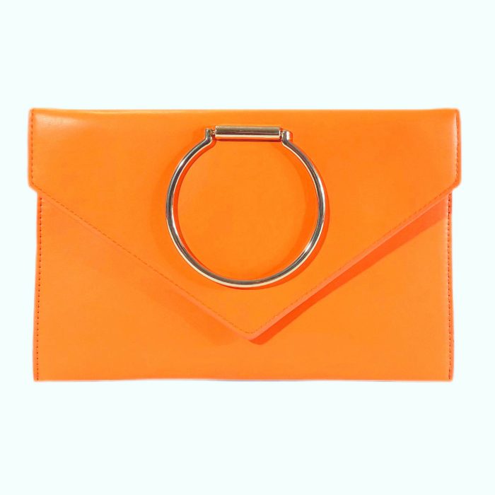 pu leather envelope clutch in orange from the divalicious candyland collection