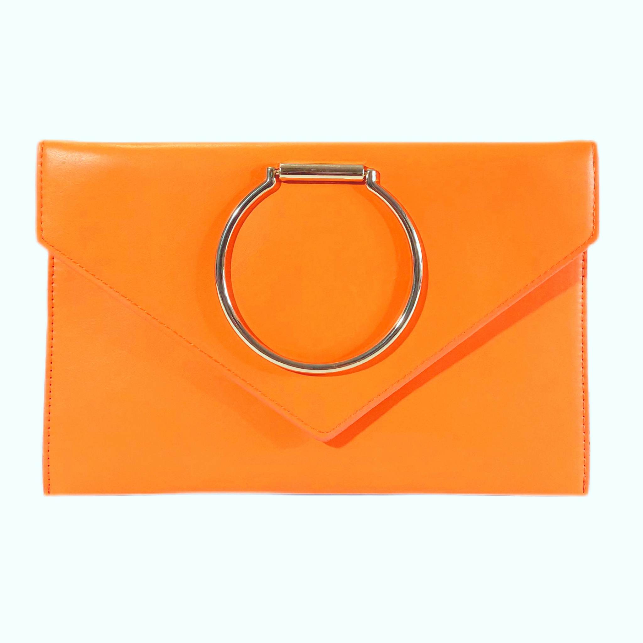 pu leather envelope clutch in orange from the divalicious candyland collection