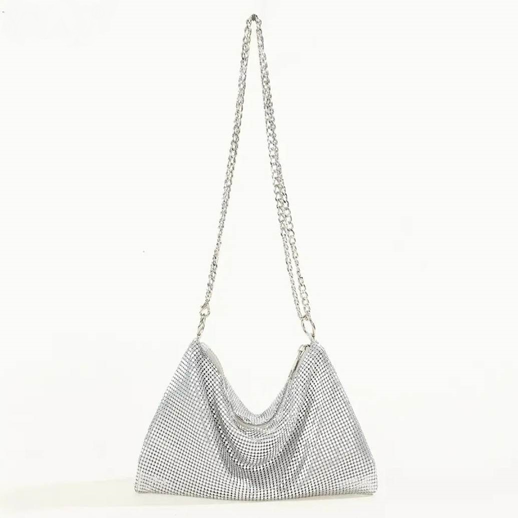 seventies vintage style silver glomesh shoulder bag