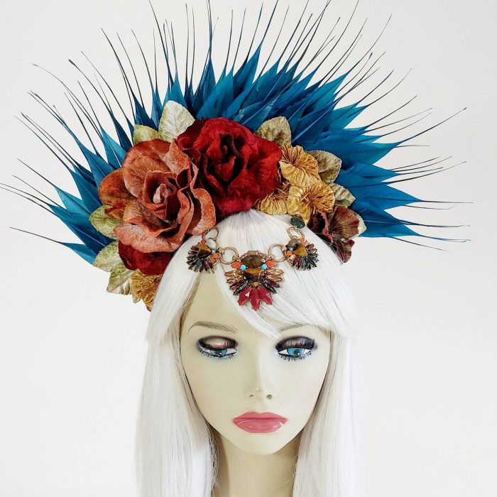 vintage style headpiece in autumn colours for the races or festivals