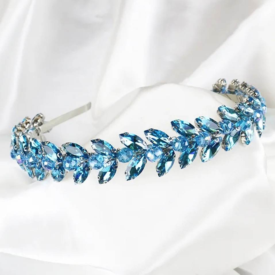 vintage vine styled headband with turquoise blue crystals wear to the races