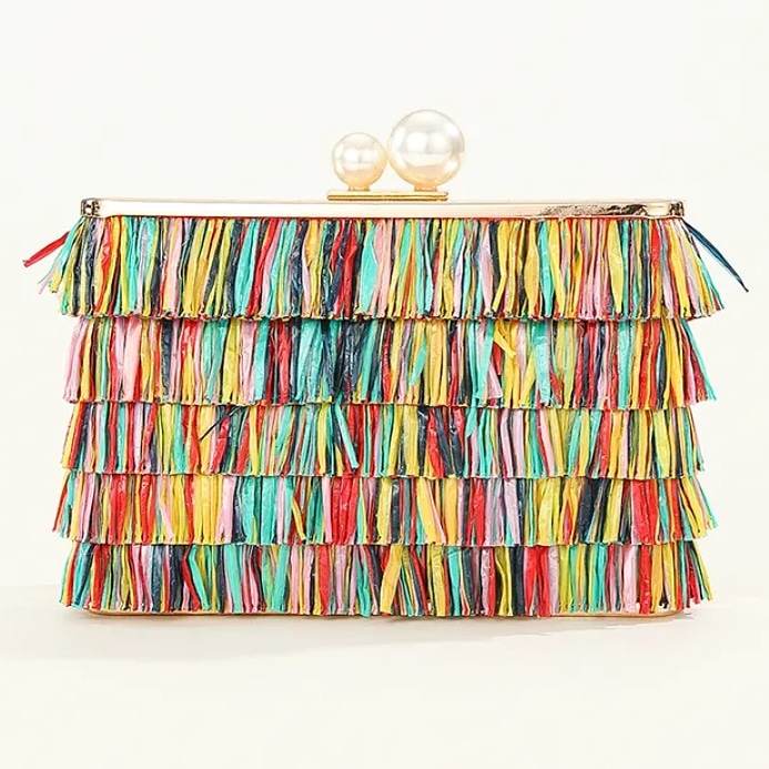 carnival style fringed multi coloured clutch for the races