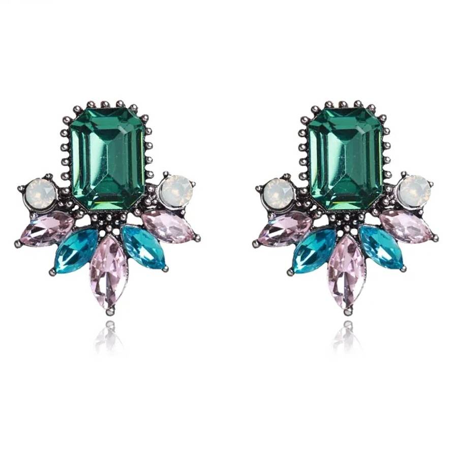 stunning green, pink and turquoise crystal earrings