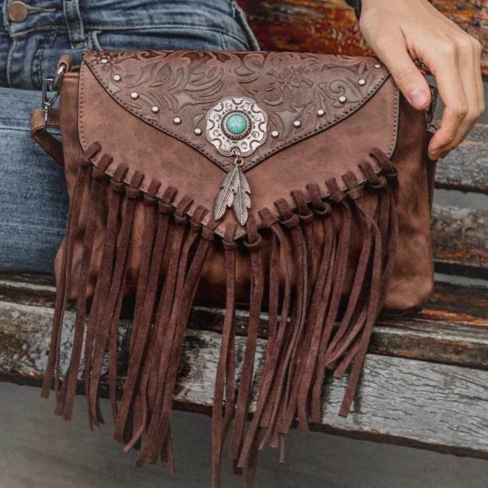 faux suede leather bohemian fringe bag for festival life