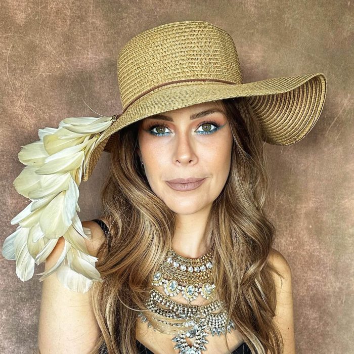 vintage boho feather and straw hat for festivals and races