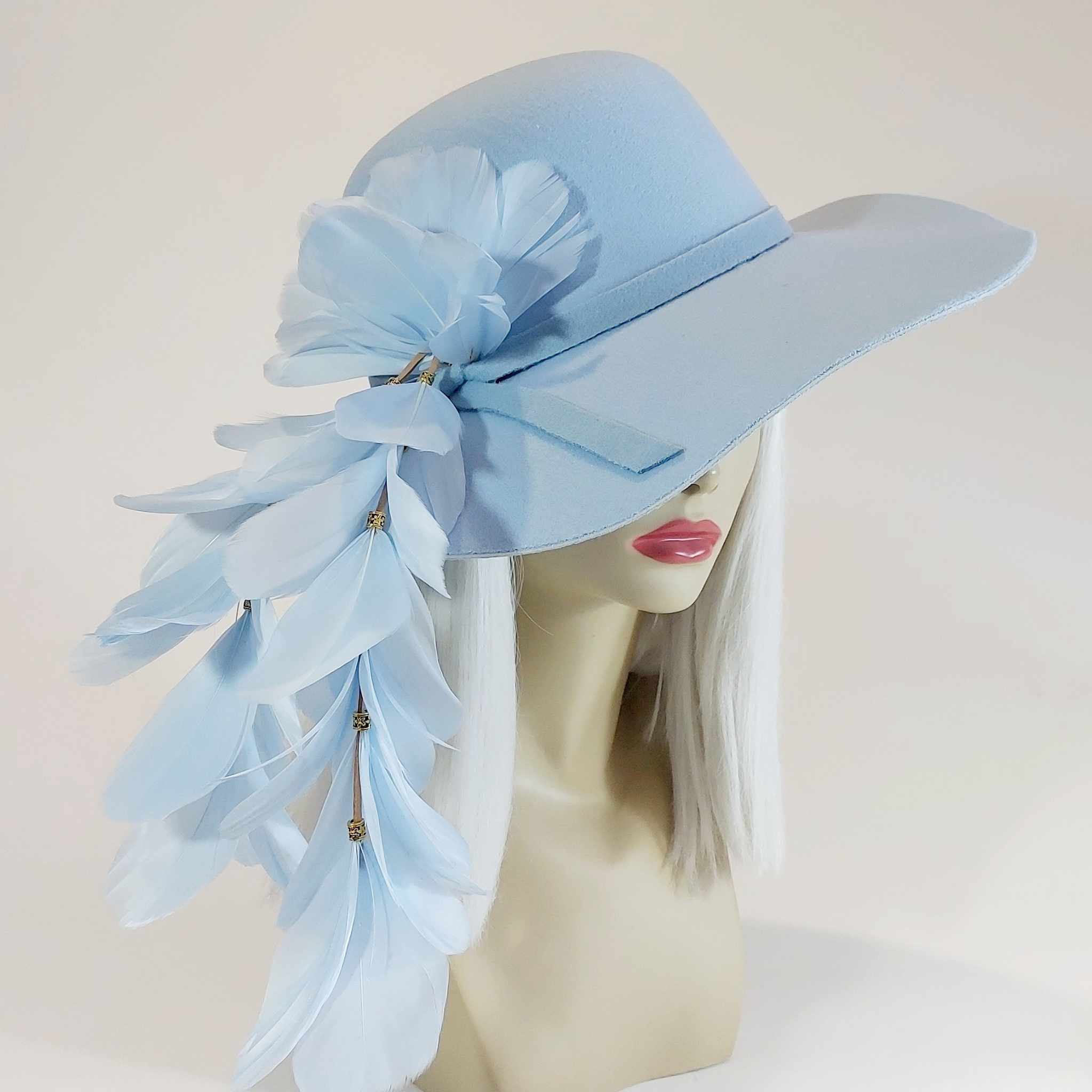 Feather Hat ‘Vixen and Fox’ | Light Blue | Divalicious