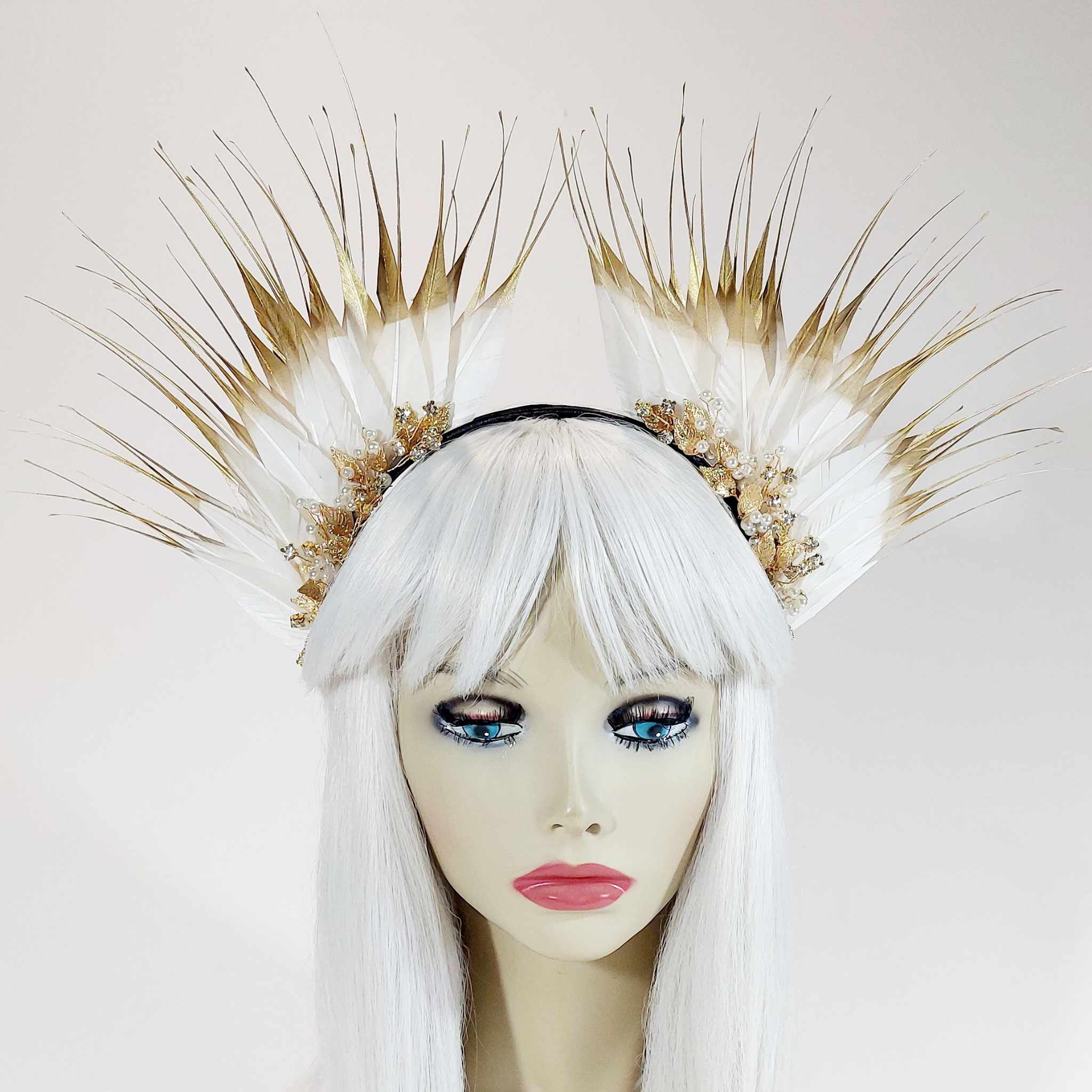 wear ivory feather crown to the races, wedding or white party