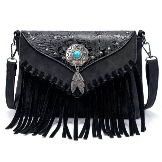 style the Janis fringed suede handbag with the Divalicious Vixen and Fox feather hats