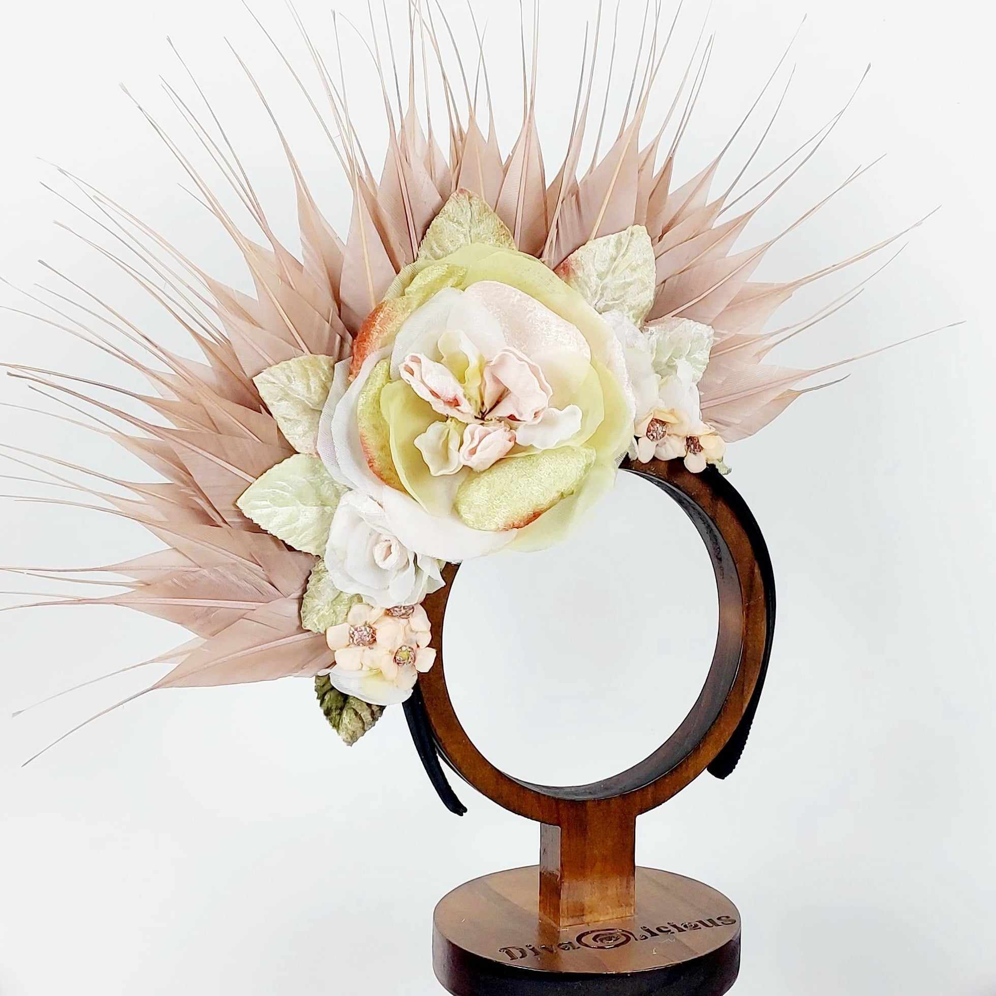 flower and feather fascinator for races and weddings