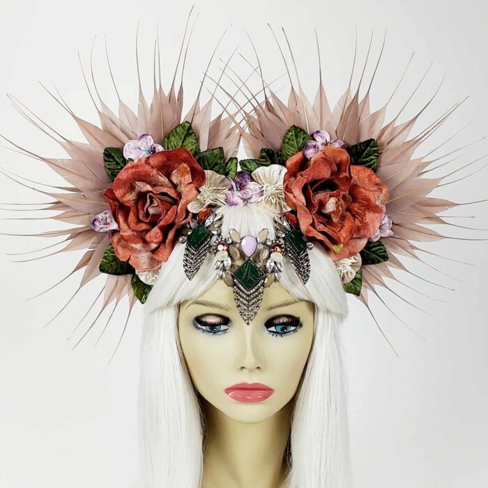 rose and feather headpiece for races and festivals