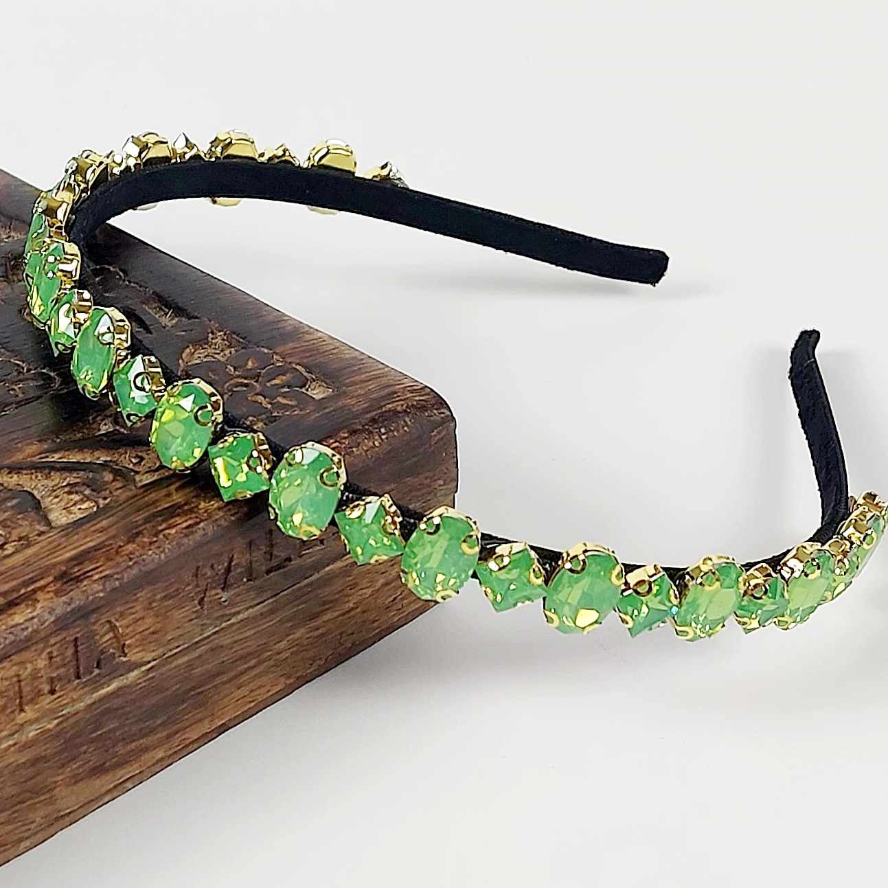 iridescent green crystal headband for the races
