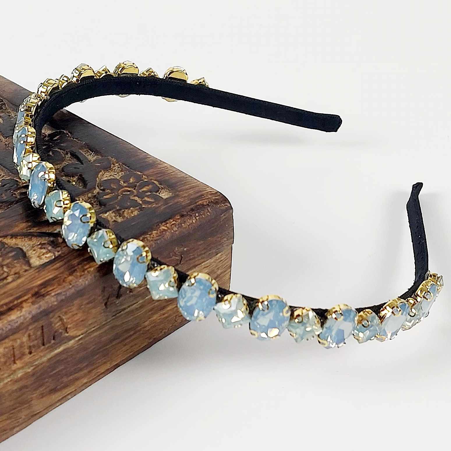 wear opalescent blue crystal headband to the races wedding