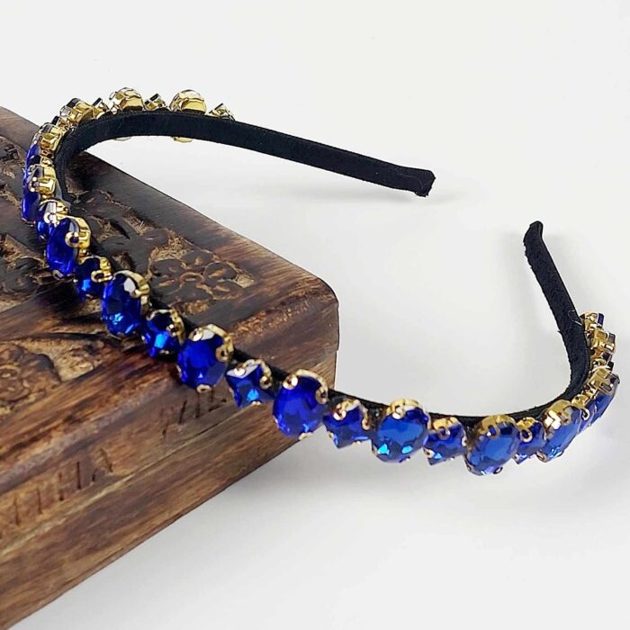 wear royal blue crystal jewelled headband to the races