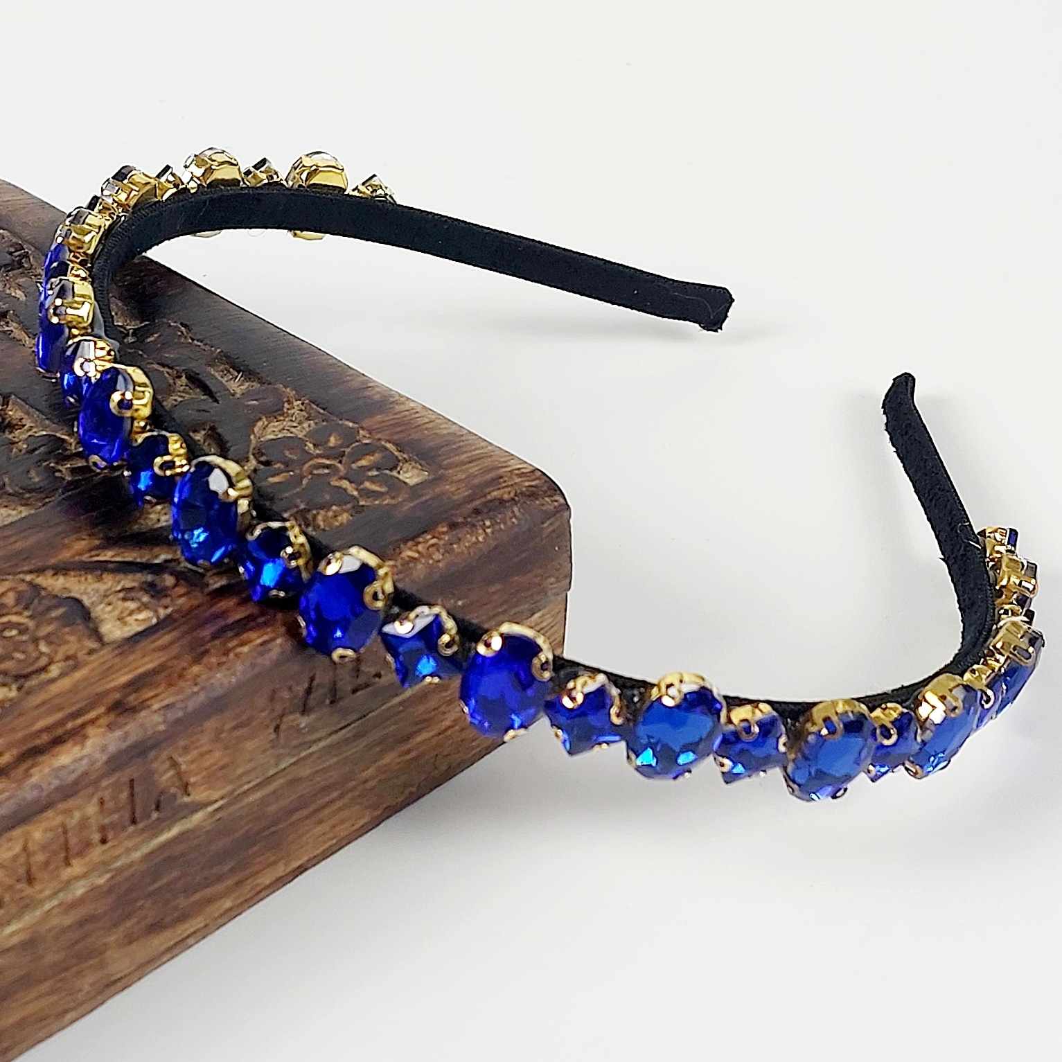 wear royal blue crystal jewelled headband to the races