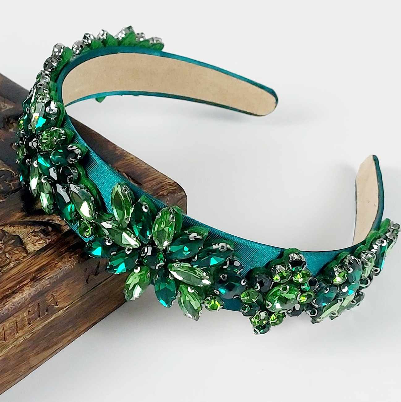 green crystal jewelled headband for races wedding