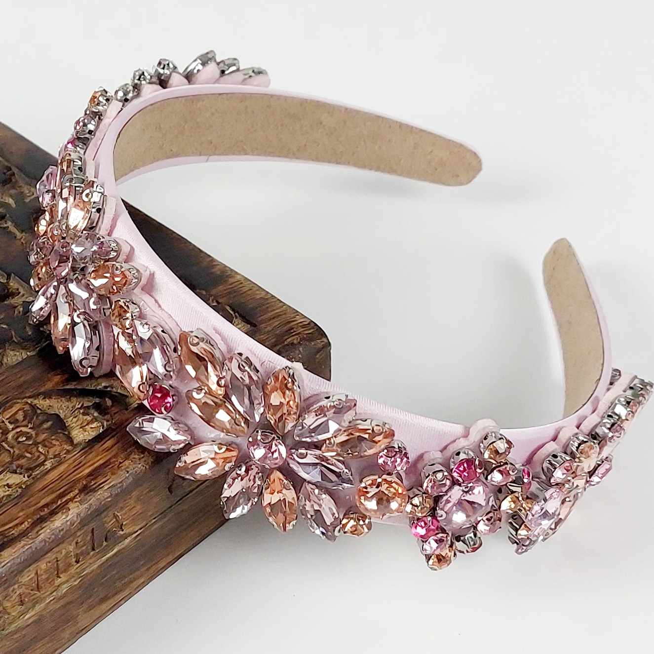 pink crystal jewelled headband for races wedding